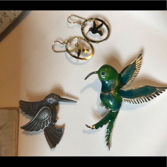 Hummingbird Bundle Earrings and Brooch - Pins - Picture 7 of 9